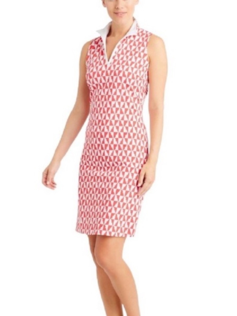 J. McLaughlin Red and White Geometric Sleeveless Polo Dress